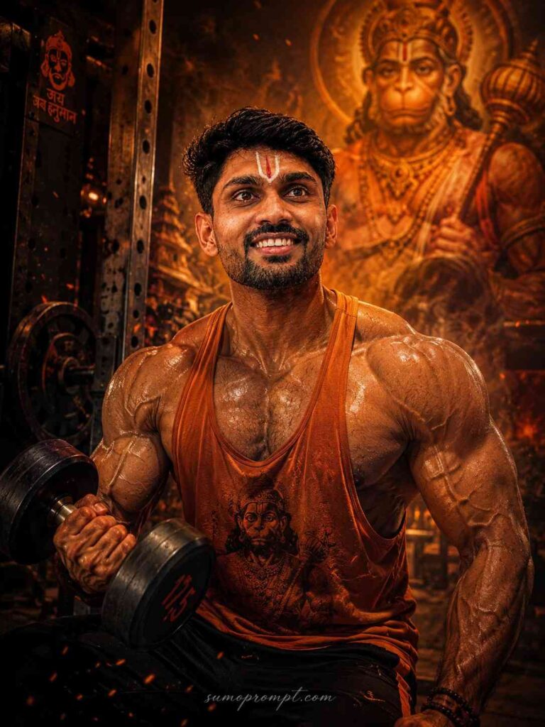 Divine Hanuman Gym Warrior Prompt