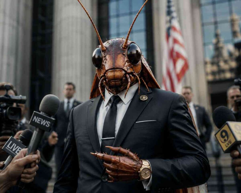 Ultra-realistic humanoid cockroach politician Party