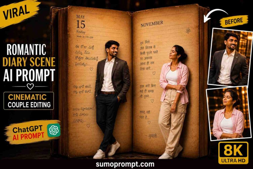 Viral Romantic Diary AI Photo Editing Prompt for Couples